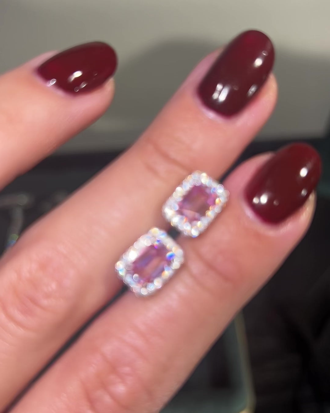 Ethereal Pink Earrings. Emerald Cut Moissanites + Rhodium-plated Sterling Silver 925.