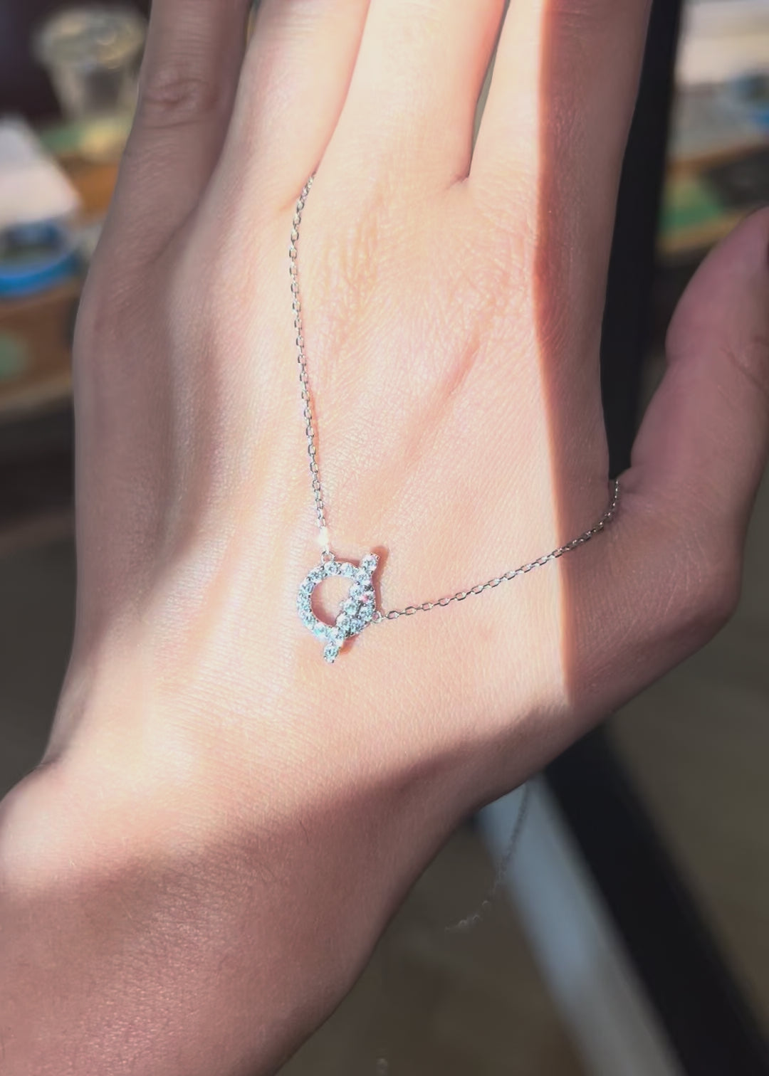 Dainty Necklace. Rhodium-plated Sterling Silver 925 + Moissanites.