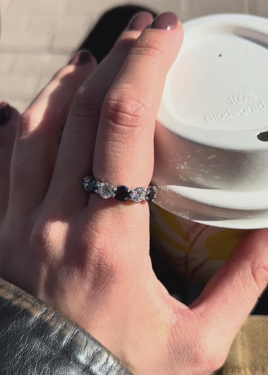 Black & White Moissanite Eternity Ring. Rhodium-plated Sterling Silver 925
