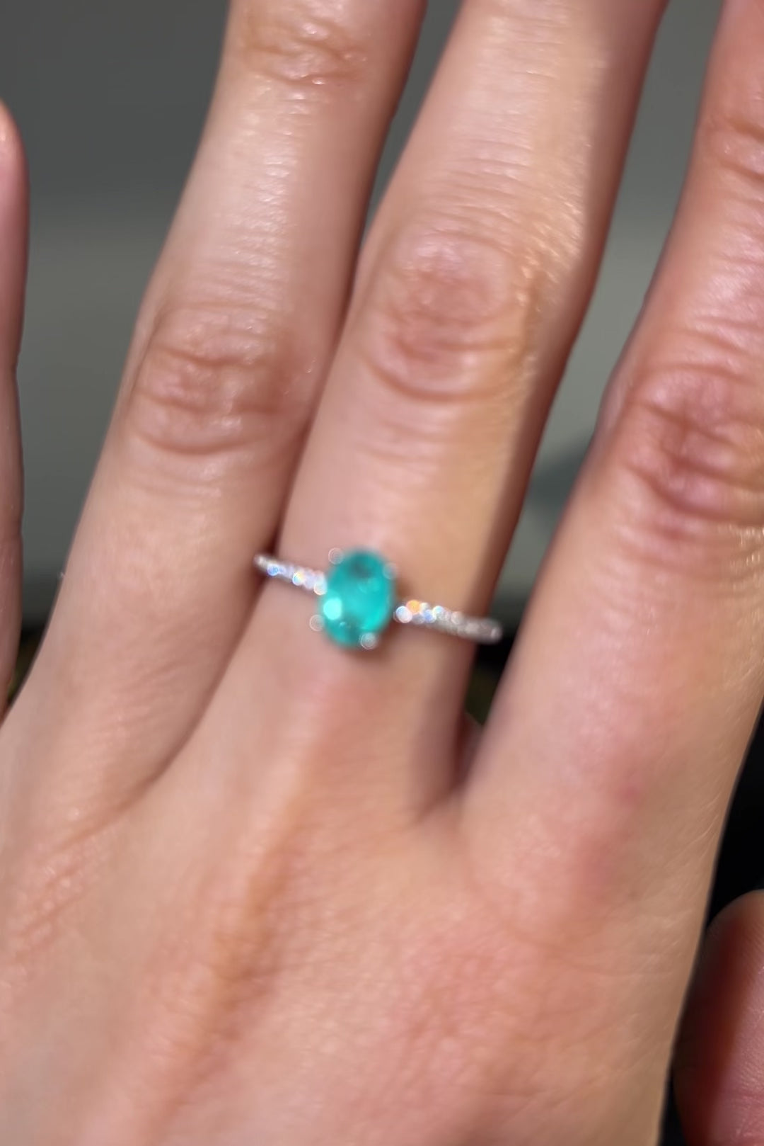 Petite Paraiba Oval Ring. Rhodium-plated Sterling Silver + High Carbon Diamonds