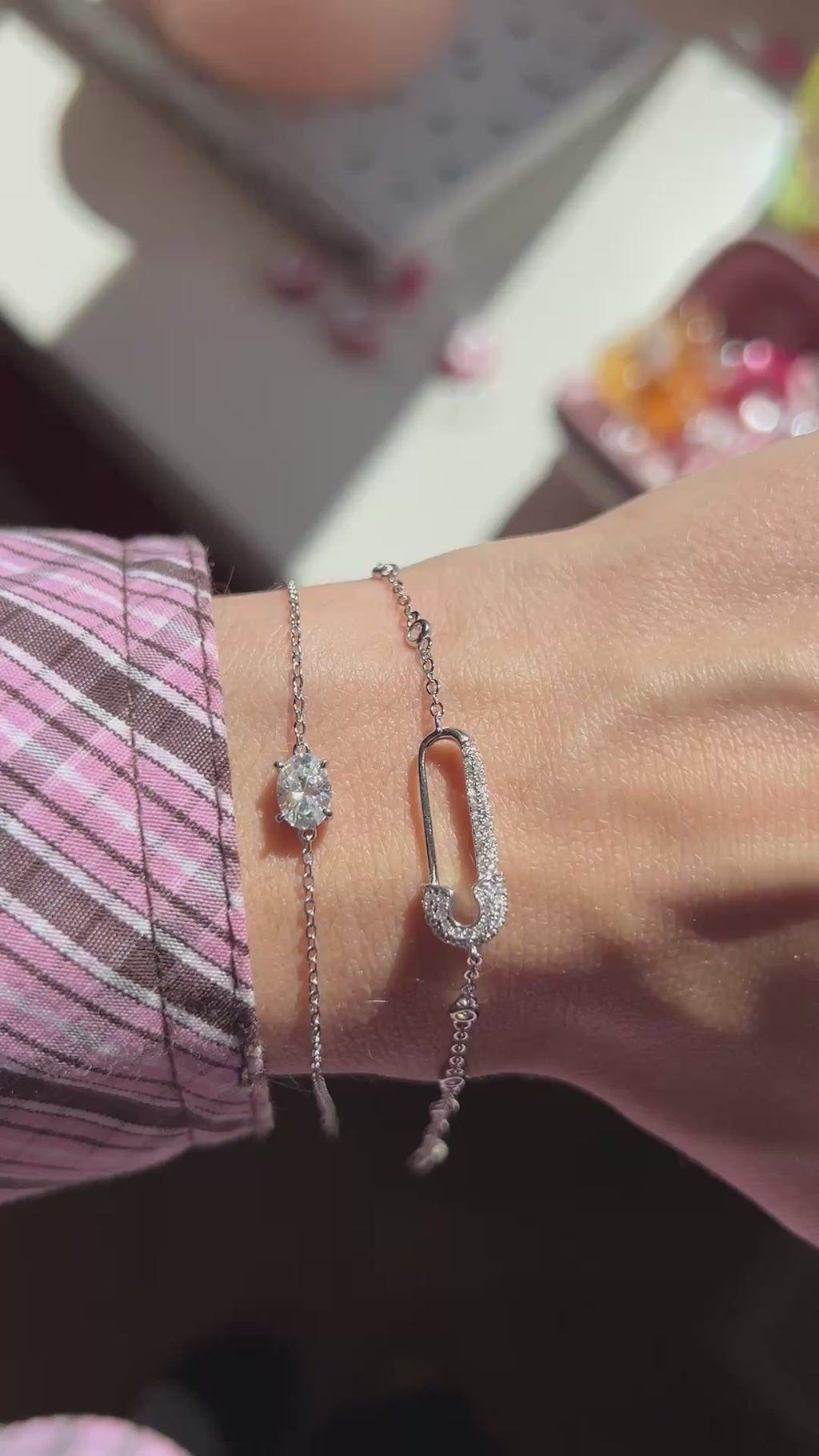 Pin Bracelet: Rhodium-plated Sterling Silver 925 + High Carbon Diamonds