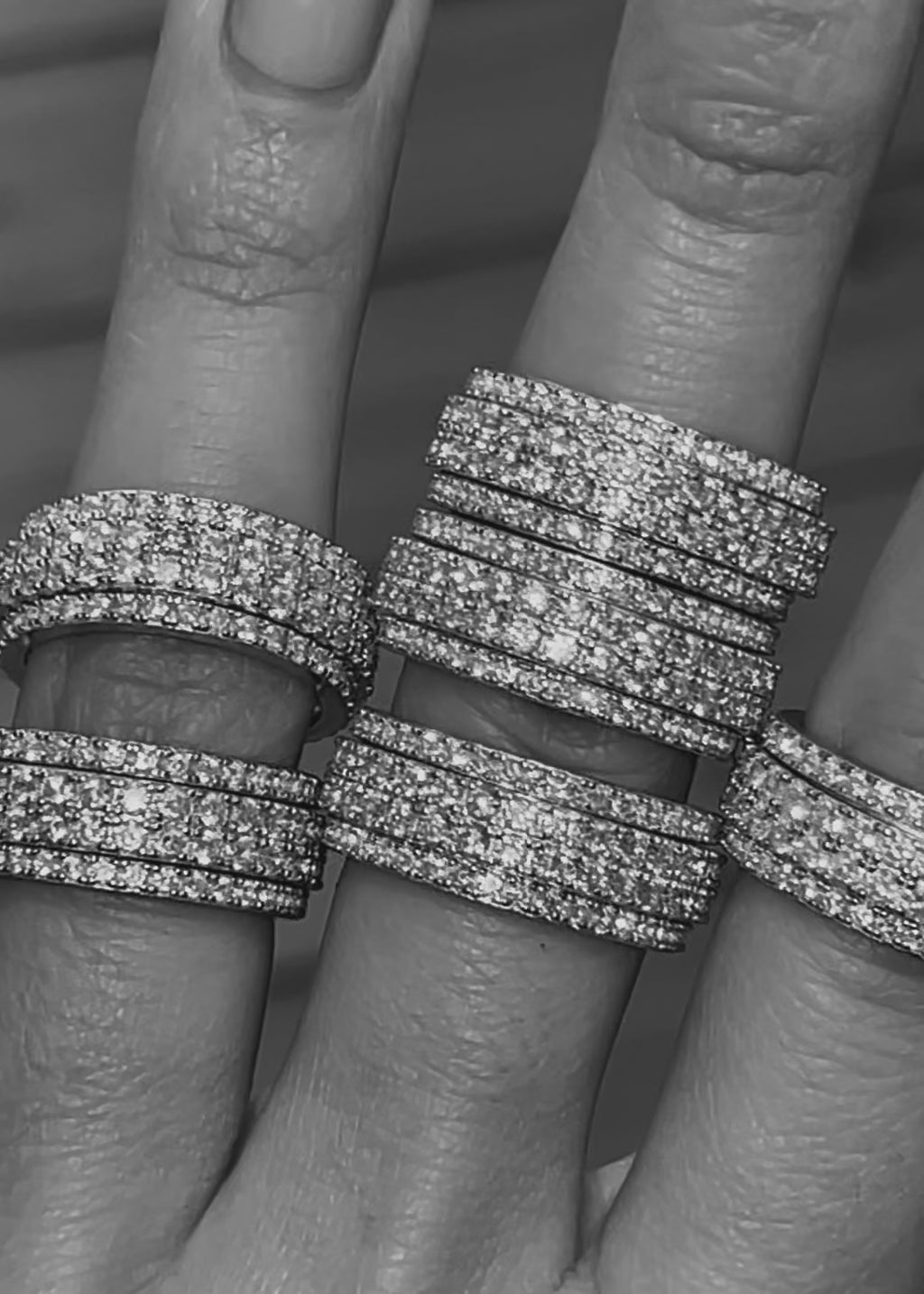 Spinning Diamond Ring. Fidget Band. Rhodium-Plated Sterling Silver + High Carbon Diamonds.