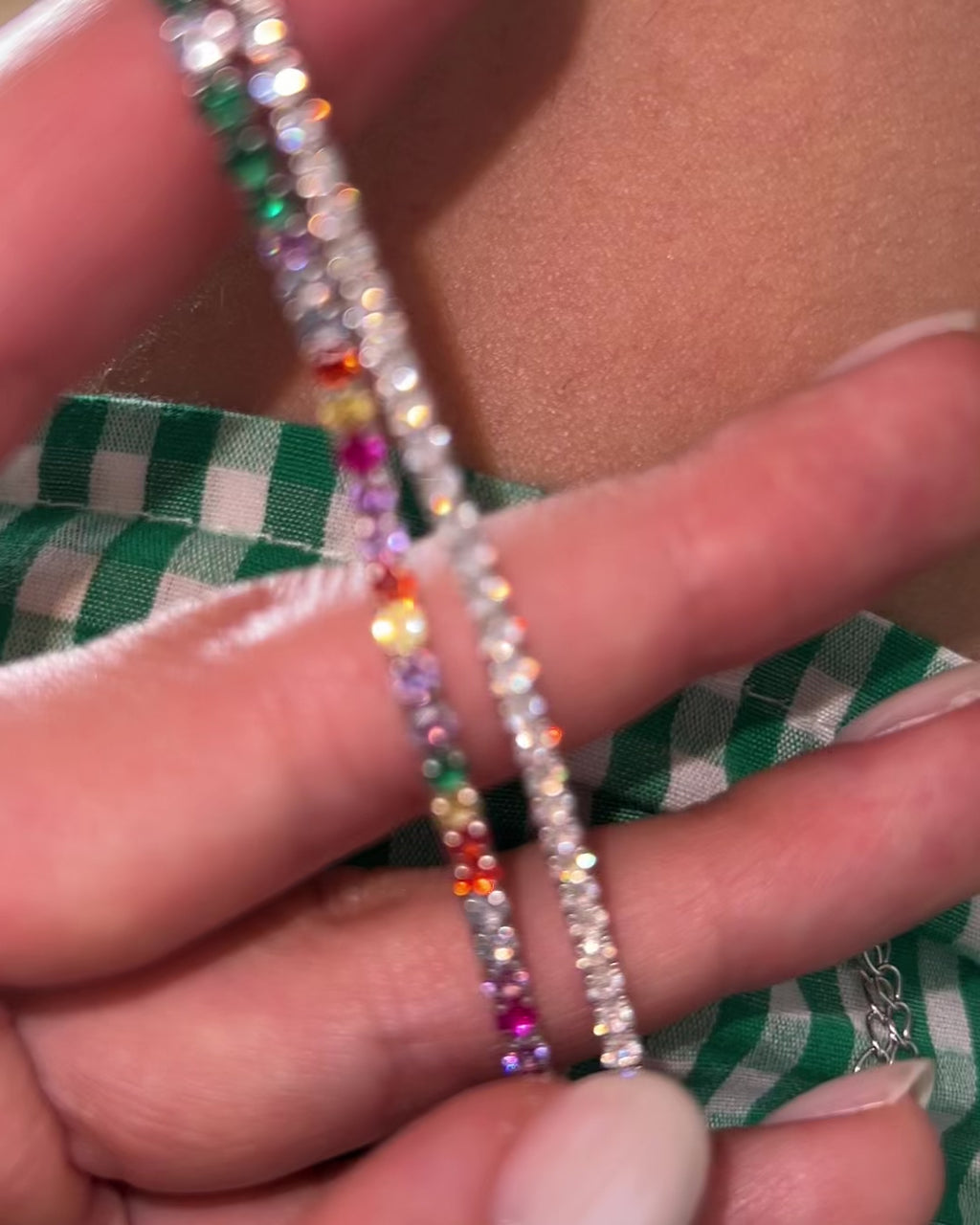 Vibrant tennis anklet. Sterling silver 925 anklet with colorful high carbon diamonds