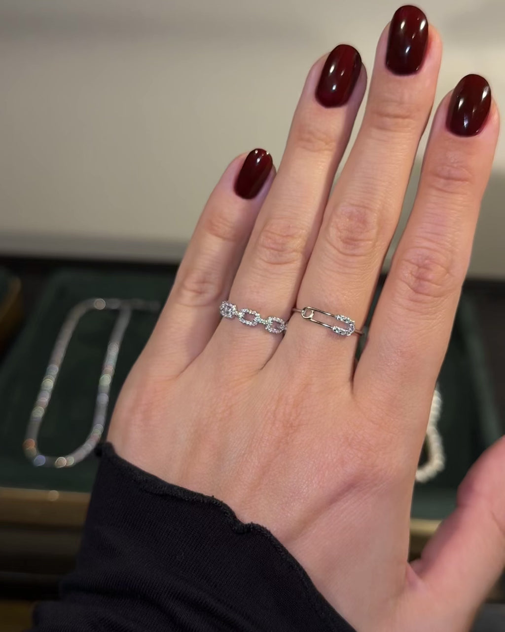 Pin Ring. Adjustable. Rhodium-plated Sterling Silver 925 + High Carbon Diamonds.