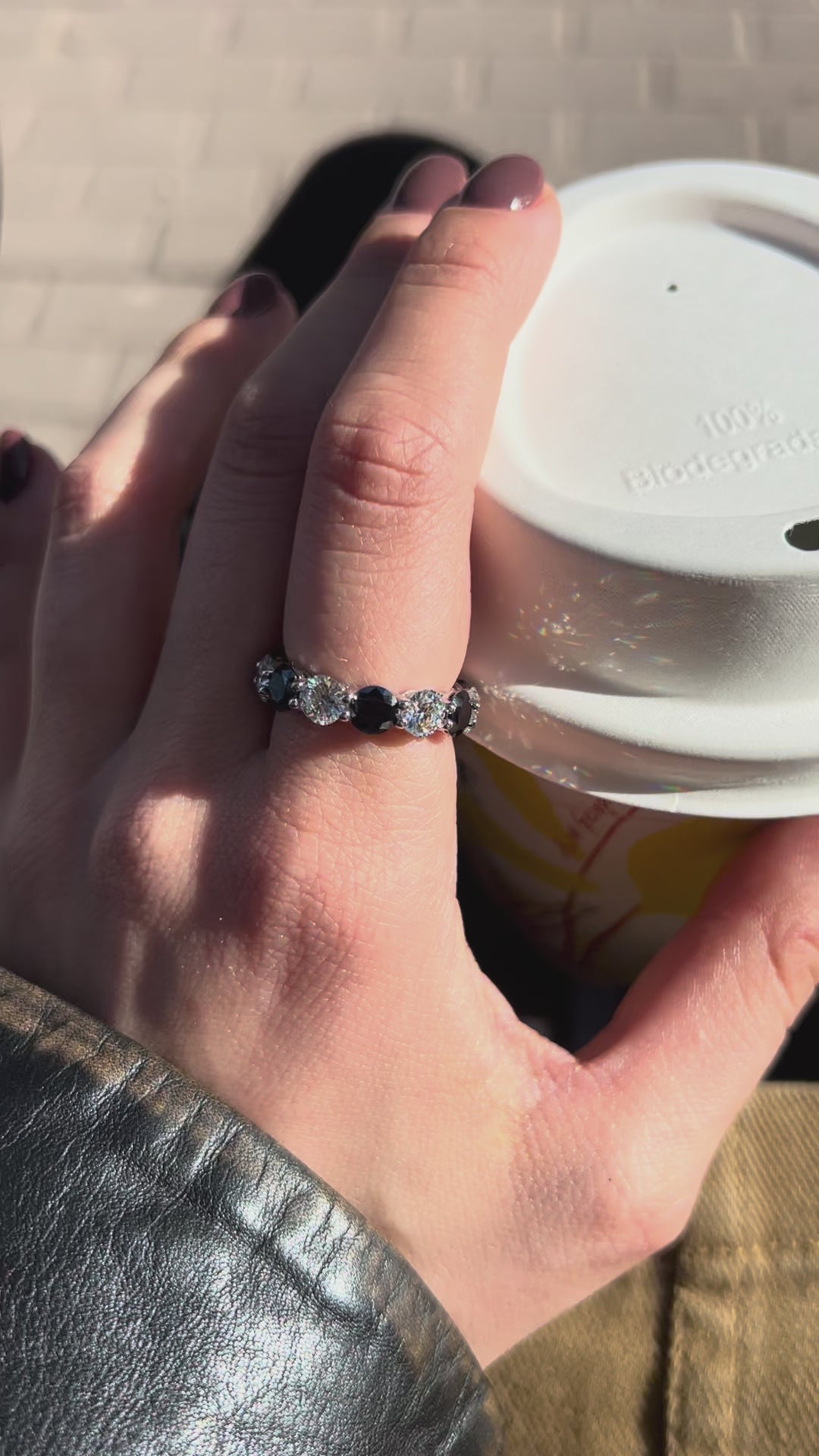 Black & White Moissanite Eternity Ring. Rhodium-plated Sterling Silver 925