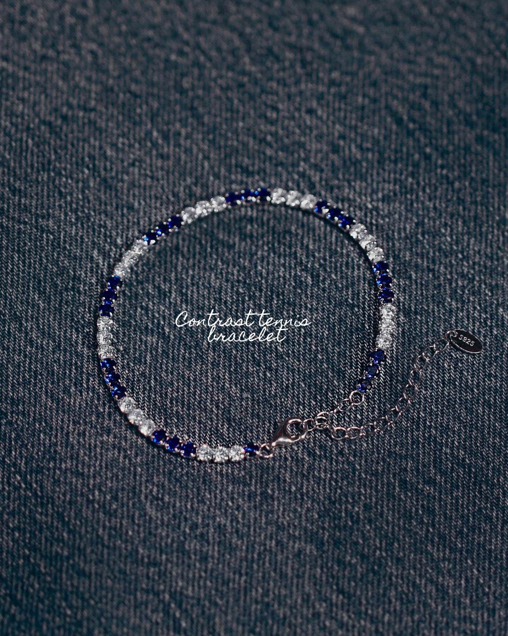 Blue & White Tennis Bracelet. Rhodium-plated Sterling Silver 925 + High Carbon Diamonds.