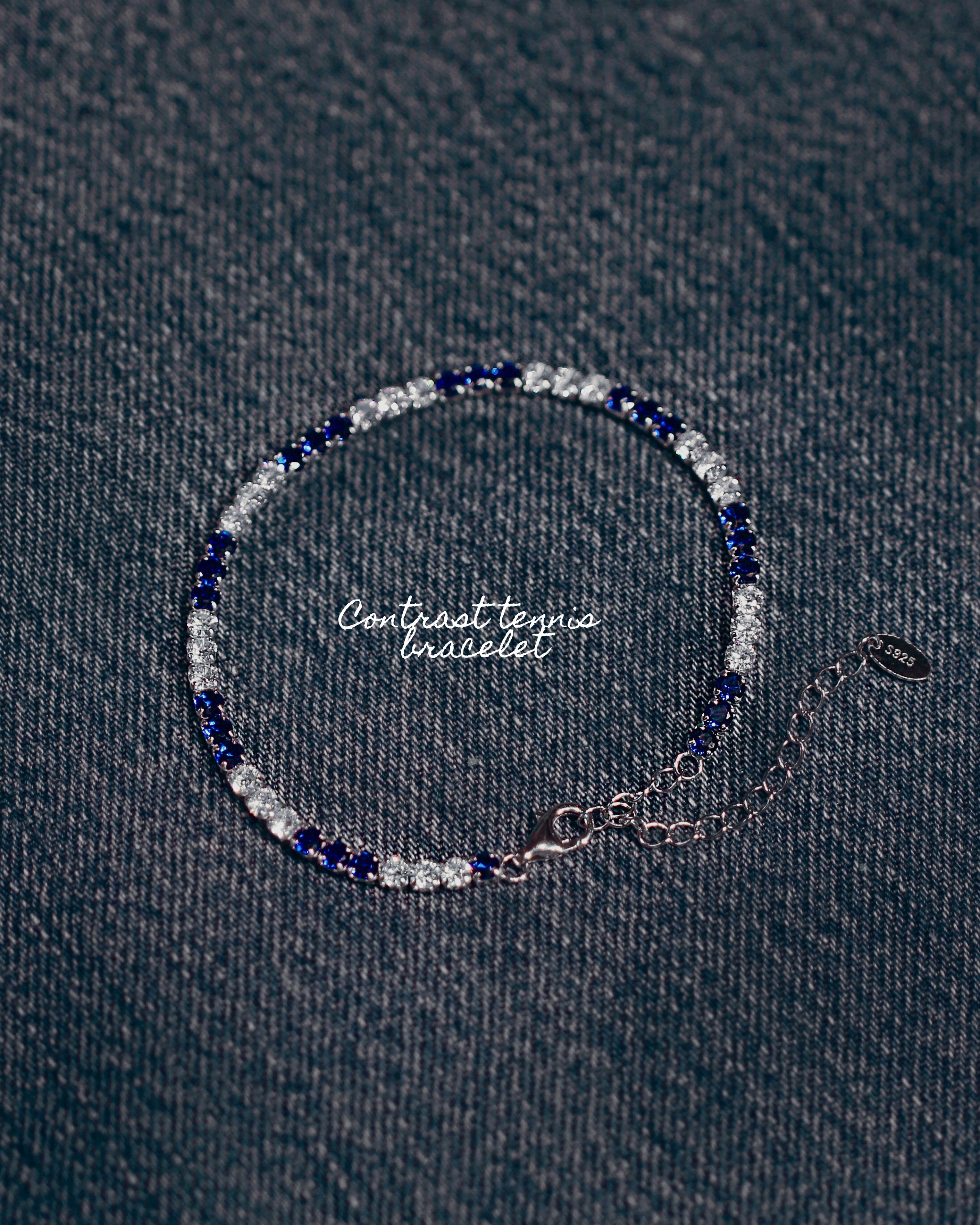 Blue & White Tennis Bracelet. Rhodium-plated Sterling Silver 925 + High Carbon Diamonds.